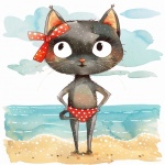 Grafika z letnim kotem na plaży