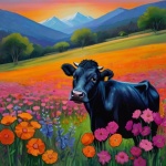 Zwarte koe koe kunstprint