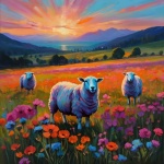 Sheep Lamb Color Landscape Art