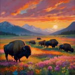 Imprimare artistică de bizon colorat