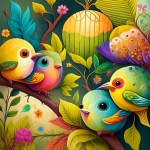 Abstract Colorful Birds Art