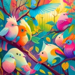 Cute Abstract Colorful Birds Art