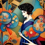 Mujer asiática abstracta Lámina artístic