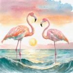 Aquarell Flamingo Ozean Kunstdruck