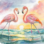 Aquarell Flamingo Ozean Kunstdruck