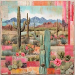 Art multimédia mixte de cactus du désert