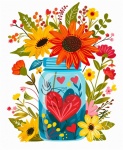 Mason Jar Heart Floral Art