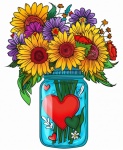 Mason Jar Heart Floral Art