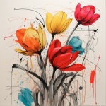 Kleurrijke abstracte tulpen kunstprint