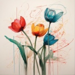 Kleurrijke abstracte tulpen kunstprint