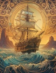 Vintage Pirate Ship At Sea Art