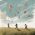 Children Flying Kites Art Print