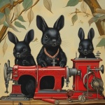 Vintage Black Rabbit Sewing Art