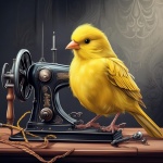 Vintage gele vogel naaikunst