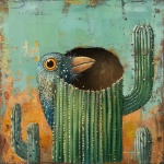 Anidación de aves en el arte del cactus