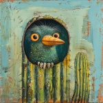 Anidación de aves en el arte del cactus 