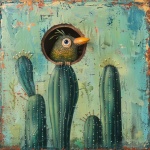 Anidación de aves en el arte del cactus