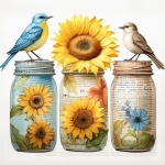 Virágos befőttesüveg madarak művészettel