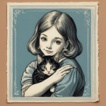 Dziewczyna przytulająca kota pieczęć szt