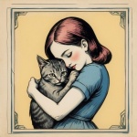 Dziewczyna przytulająca kota pieczęć szt