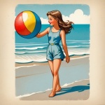 Vintage 1950 dziewczyna na plaży sztuki
