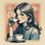 Vintage dziewczyna pije kawę lub herbatę