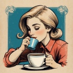 Vintage dziewczyna pije kawę lub herbatę