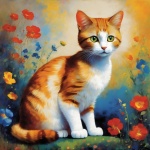 Cat Flowers Art Illustration