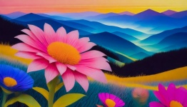 Landschap illustratie bloemen
