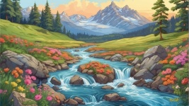 Natuur, rivier, berglandschap