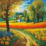 Sunflower Field Landscape Art