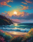 Arte de paisagem de praia e oceano