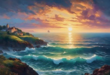 Arte de paisagem de praia e oceano