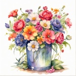 Akvarel květiny v kbelíku