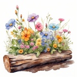Akvarel Květiny, Dřevo Log