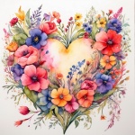 Akvarel srdce a květiny