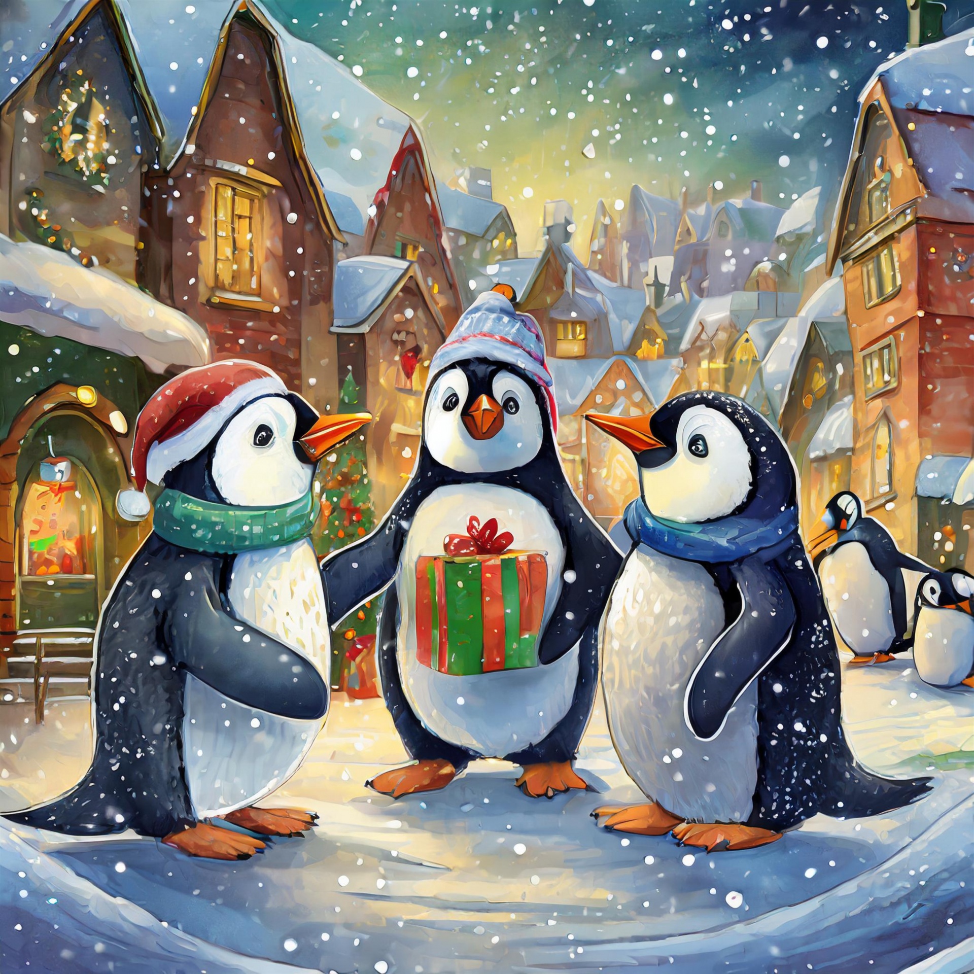 Cute Christmas Penguin Art Print Free Stock Photo - Public Domain Pictures