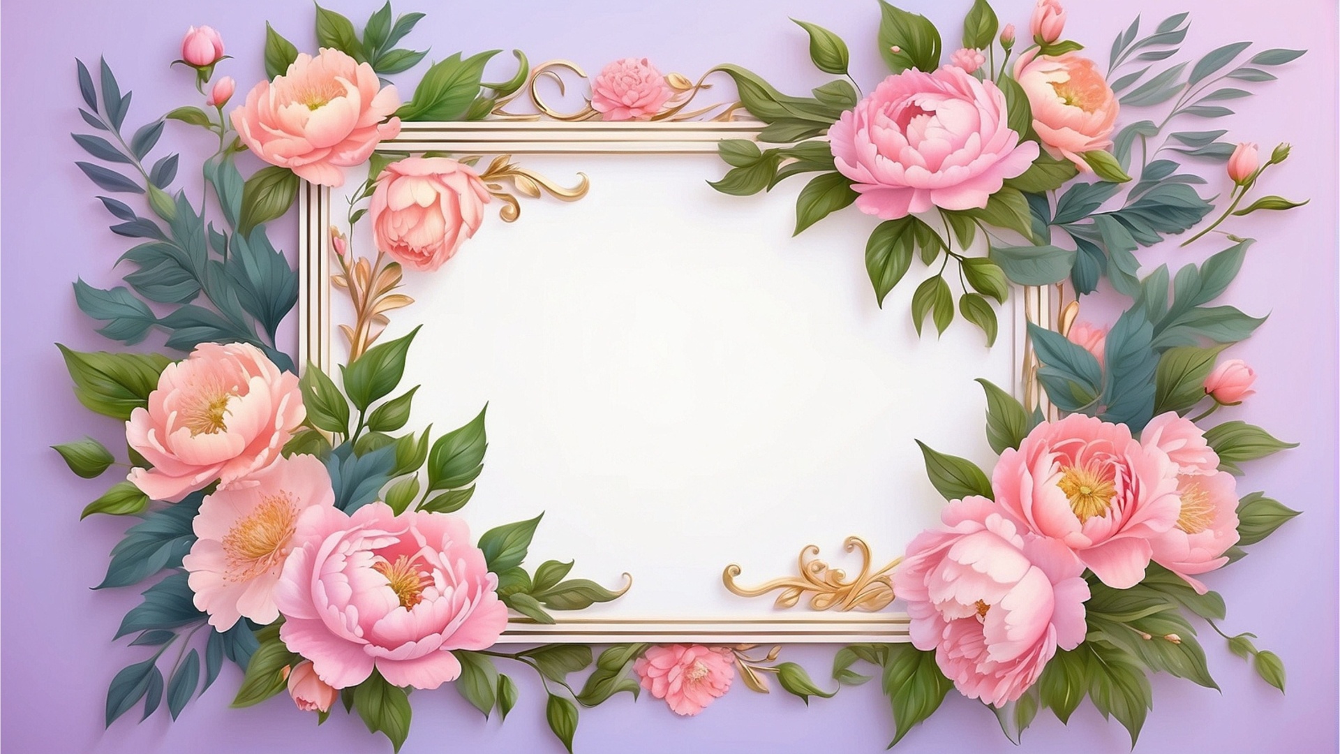 Vintage Frame With Peony Flowers