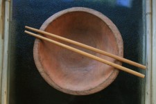 Wooden bowl and chopsticks