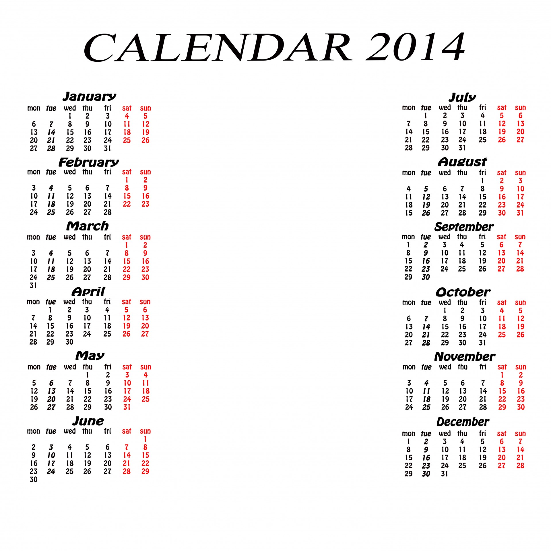 Calendar 2014 Free Stock Photo Public Domain Pictures