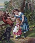 Pintura do cão Cavalo Crianças