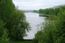 Water canal and green trees, moscow