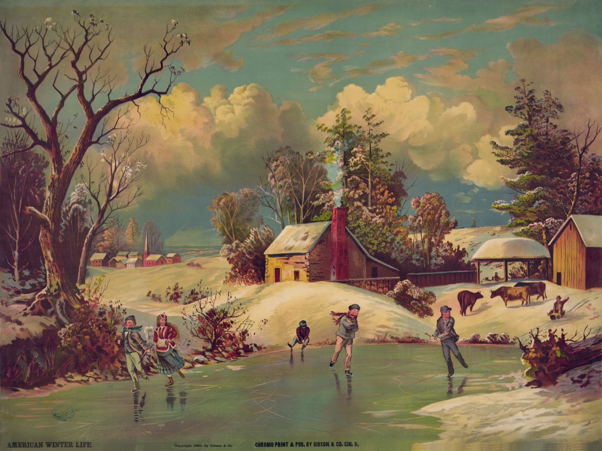 American Winter Life Illustration