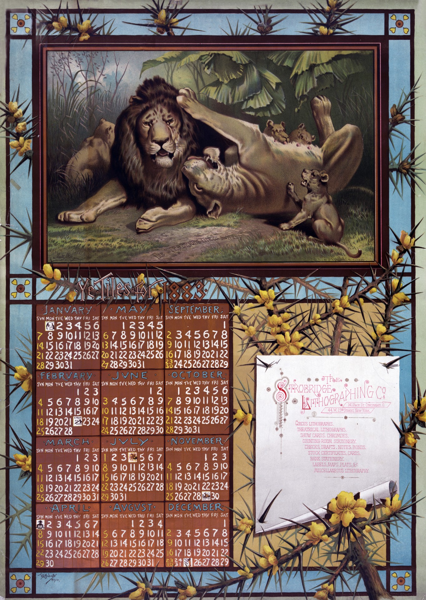Calendar 1883 Vintage Lions