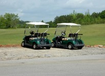 Chariots de golf stationnés